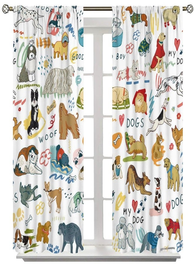 AAVEUP Dog Curtains for Bedroom,Cartoon Funny Quirky Cute Dog Bone Paw Prints Different Kinds of Loyal Pet Dogs Dogs Window Drapes Print for Boys Girls Living Room Dog House 42x45in（No Blackout） - Image 2